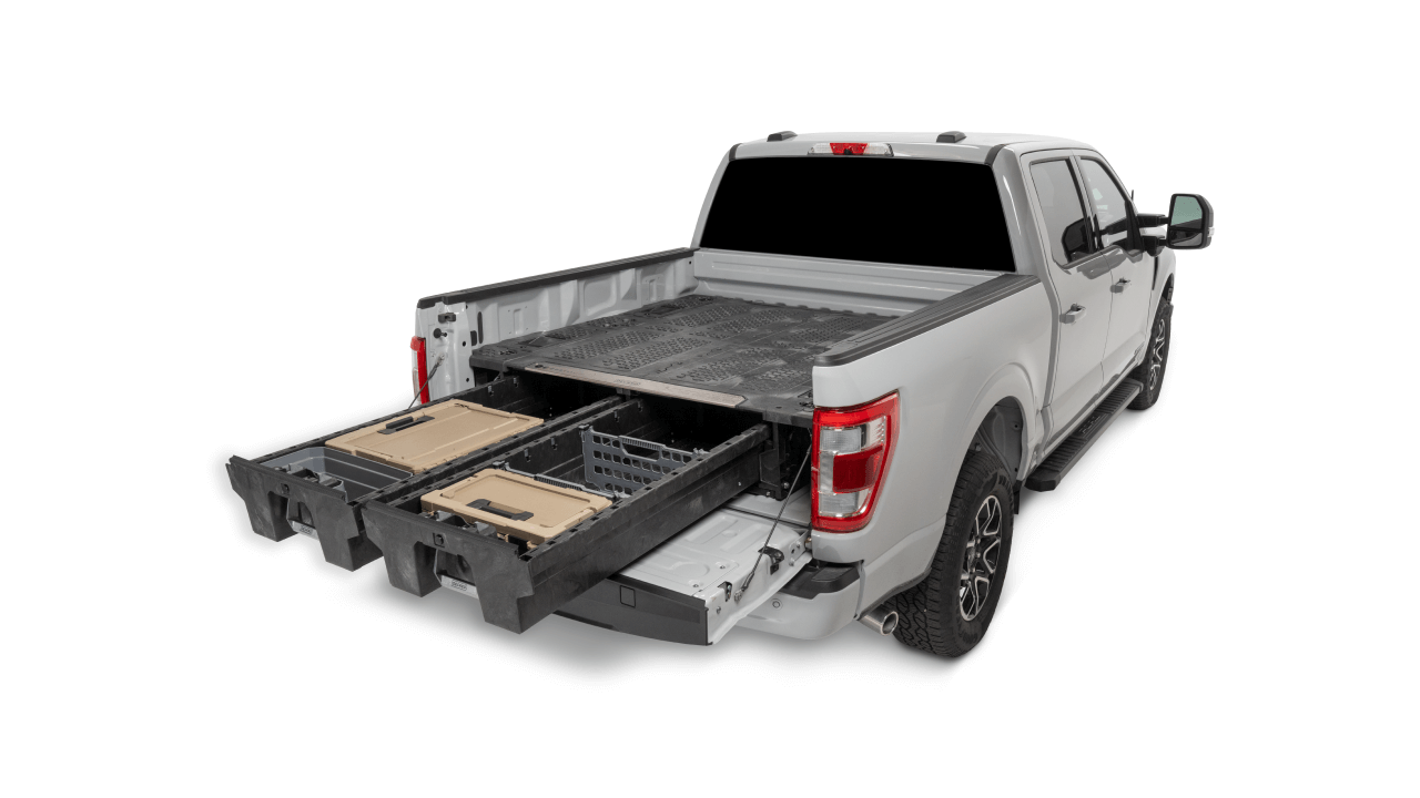 studio image of a drawer system in a full-size truck